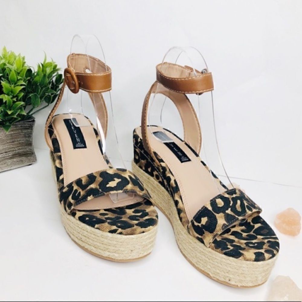 Steve Madden Leopard Print Espadrille Wedges Size 7.5 NWT
